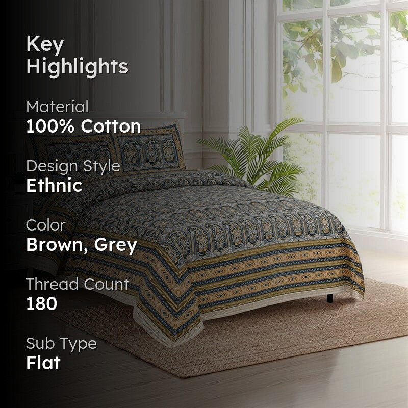 Mikaya Shine Cotton Bedsheet (Blue,Yellow) - 180 TC media 2