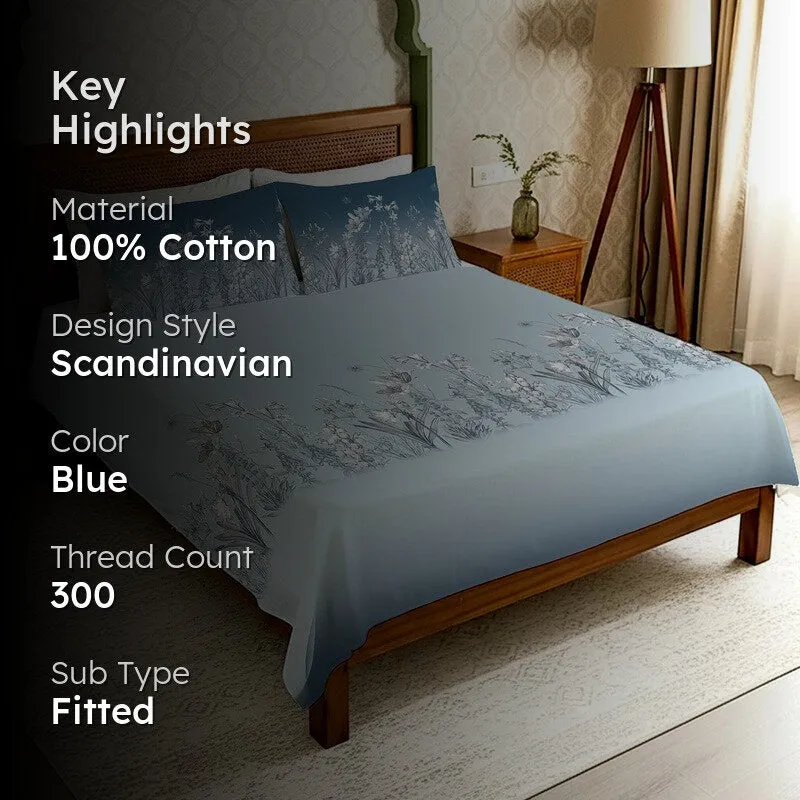 Urban Space SubtleGlam Fitted Cotton Bedsheet (Blue) - 300 TC media 2