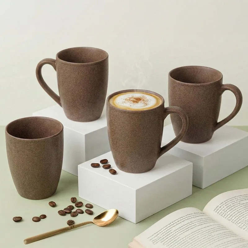 Sip & Style Ceramic Coffee Mug (Brown/300 mL Each) - Set Of Four media 1