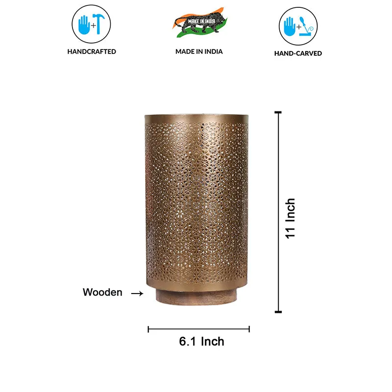 Navya Metal Table Lamp With Wooden Base - Gold media 4