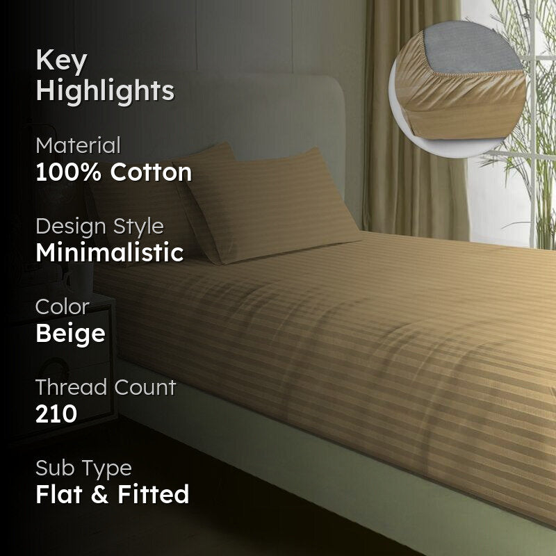 Adalyn Striped Cotton Bedsheet (Beige) - 210 TC media 2