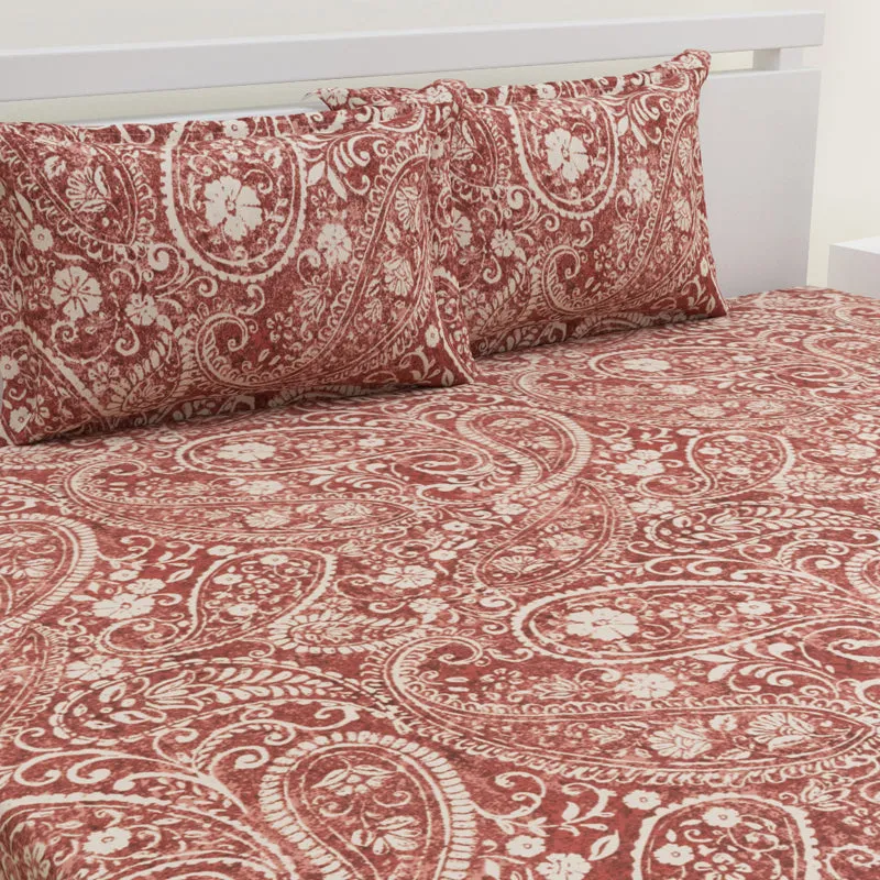 Paisley Nights Cotton Bedsheet (Red) - 144 TC media 3