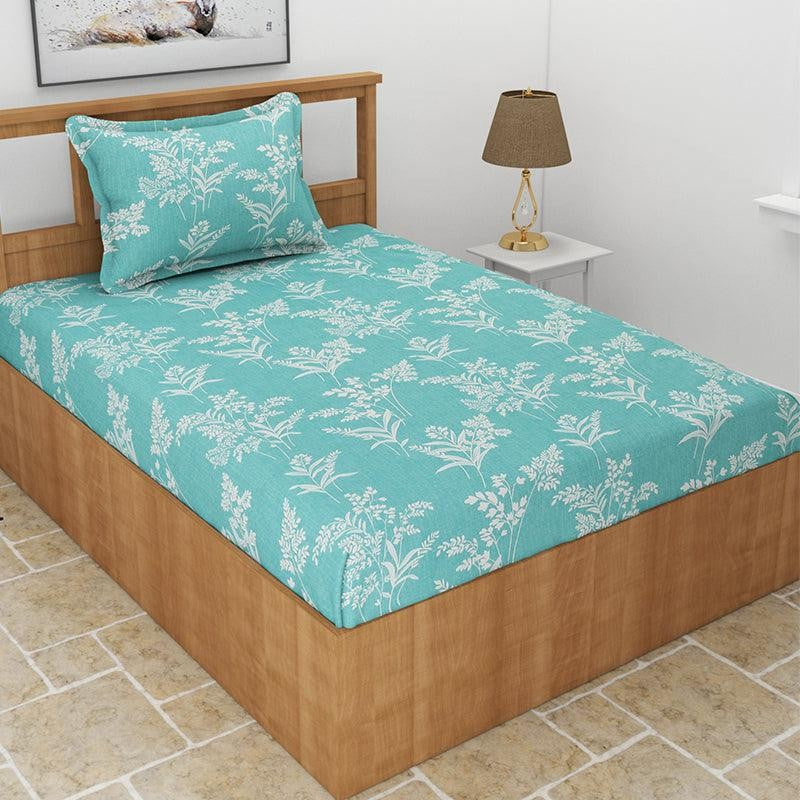 Cotinus Floral Microfiber Bedsheet (Aqua Green) - 130 GSM media 3