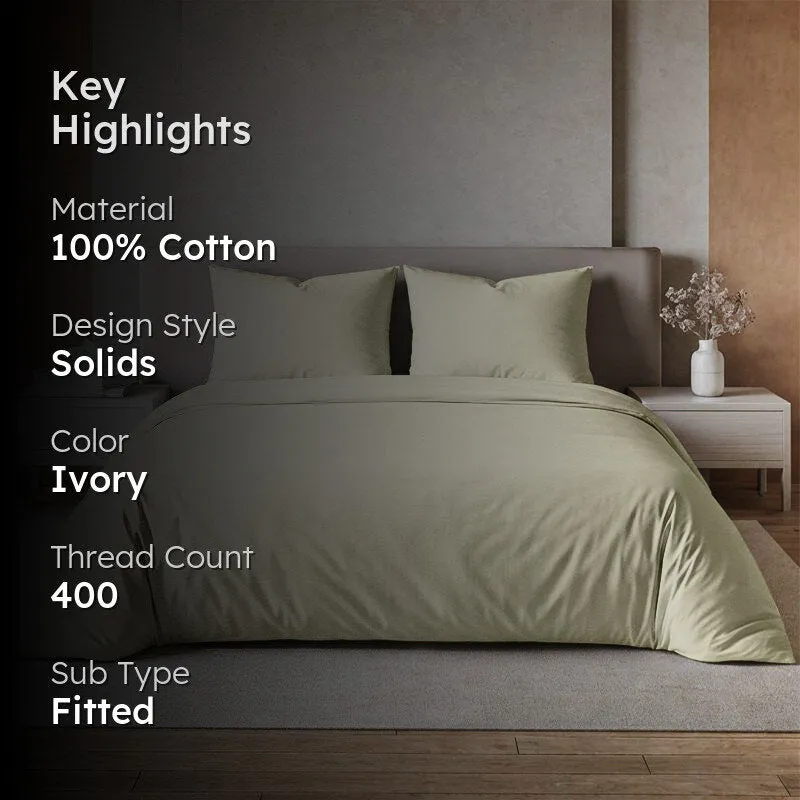 Maison Fitted Solid Cotton Bedsheet (Ivory) - 400 TC media 2