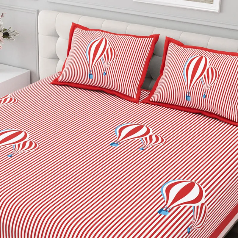 Illusion Stripey Balloon Cotton Bedsheet (Red) - 200 TC media 5