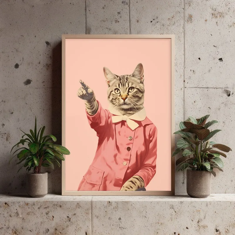 Disco Cat Archival Canvas Wall Art - Natural Brown Frame media 4
