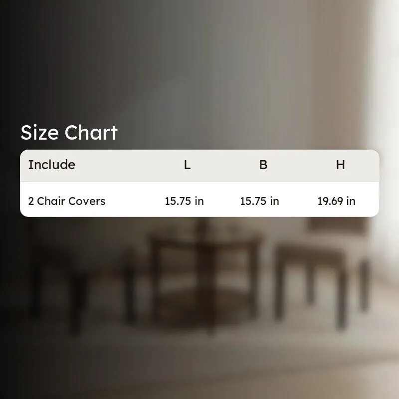 Beige chair covers displayed in a size chart presentation