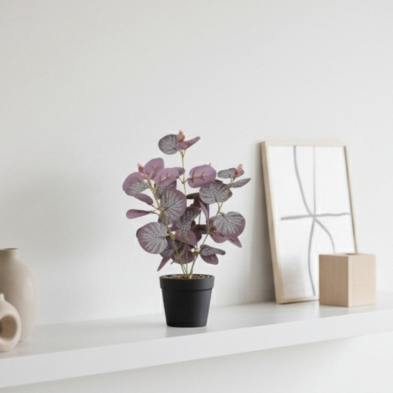 Artificial Eucalyptus Plant With Black Fiber Pot (Purple) - 1 Feet media 5
