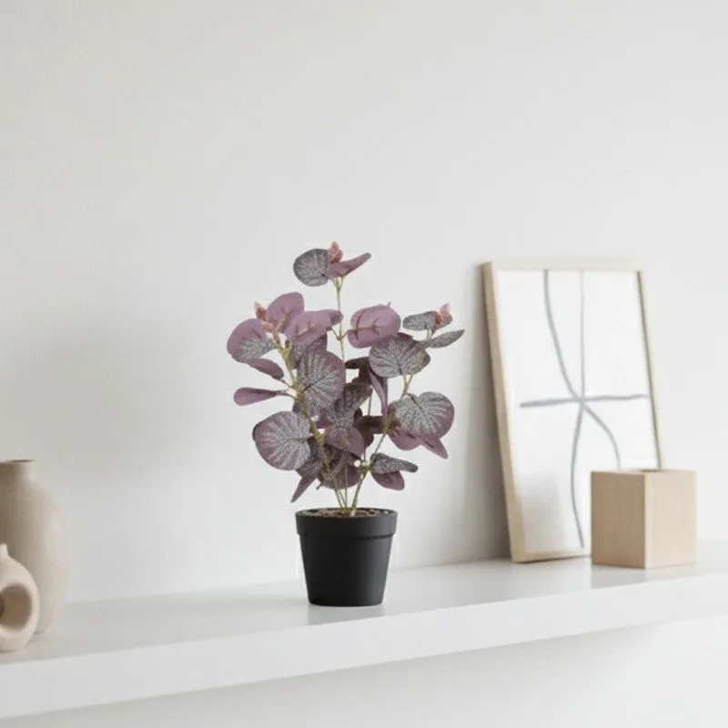 Artificial Eucalyptus Plant With Black Fiber Pot (Purple) - 1 Feet media 5