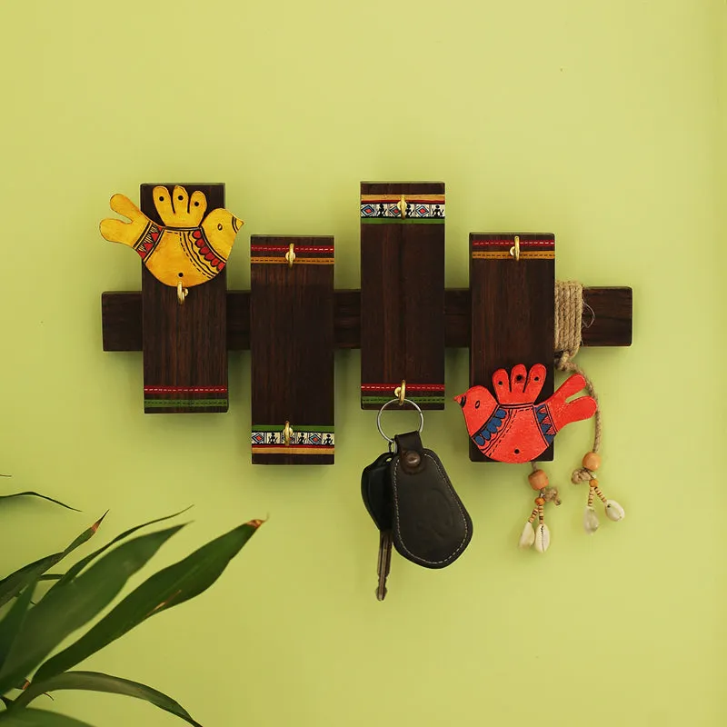 Warli Perch Hand painted Sheesham Wood Key Hook media 3