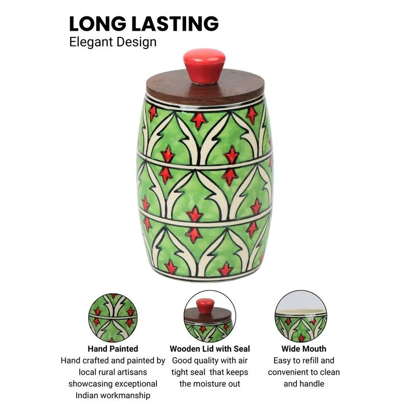 Handcrafted Ceramic Jar (Green, 550 mL Each) - Set Of Two media 5