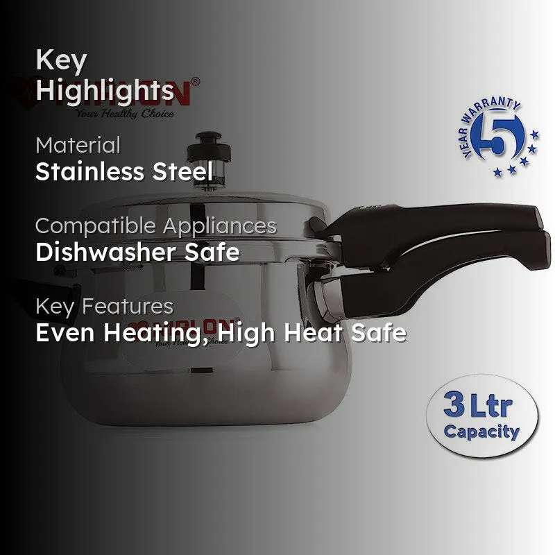 Nirlon Steel Pressure Cooker - 3000 mL/ 8 Inches media 2