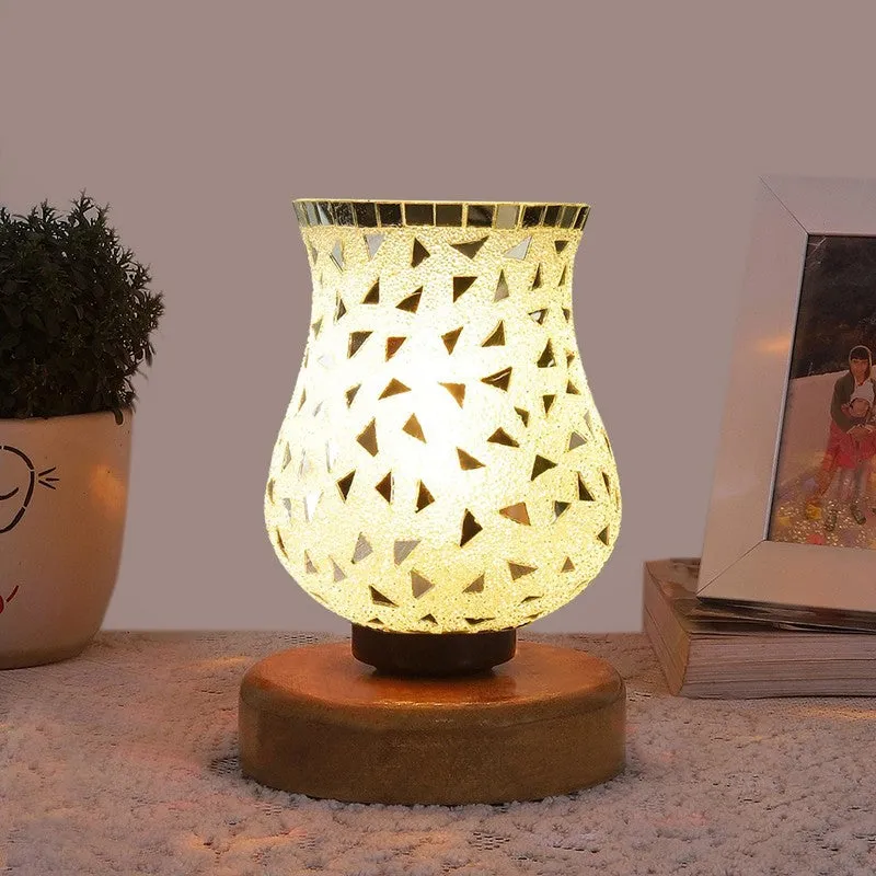Aurevo Mosaic Glass Table Lamp With Wooden Base - Multicolor media 3