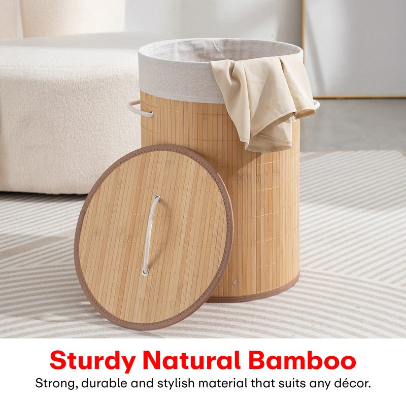Rioware Tall Storage Bamboo Laundry Basket - Natural Wood media 4