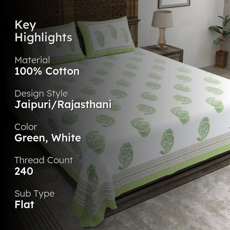 Arta Cotton Bedsheet (Green,White) - 240 TC media 2