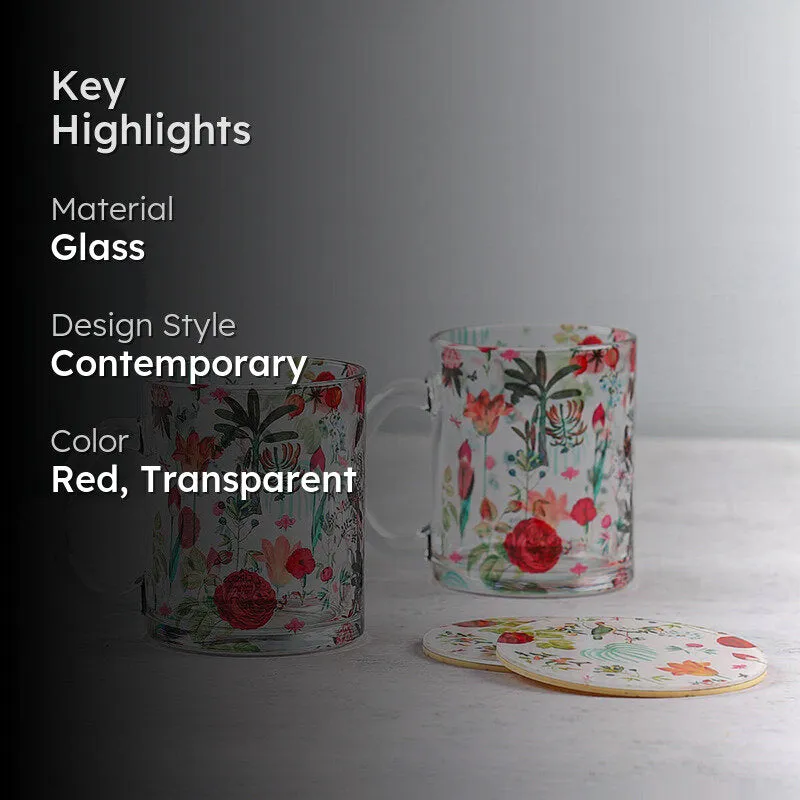 India Circus Rosewood Glow Glass Mug With Coaster (325 mL Each) - Four Piece Set media 2