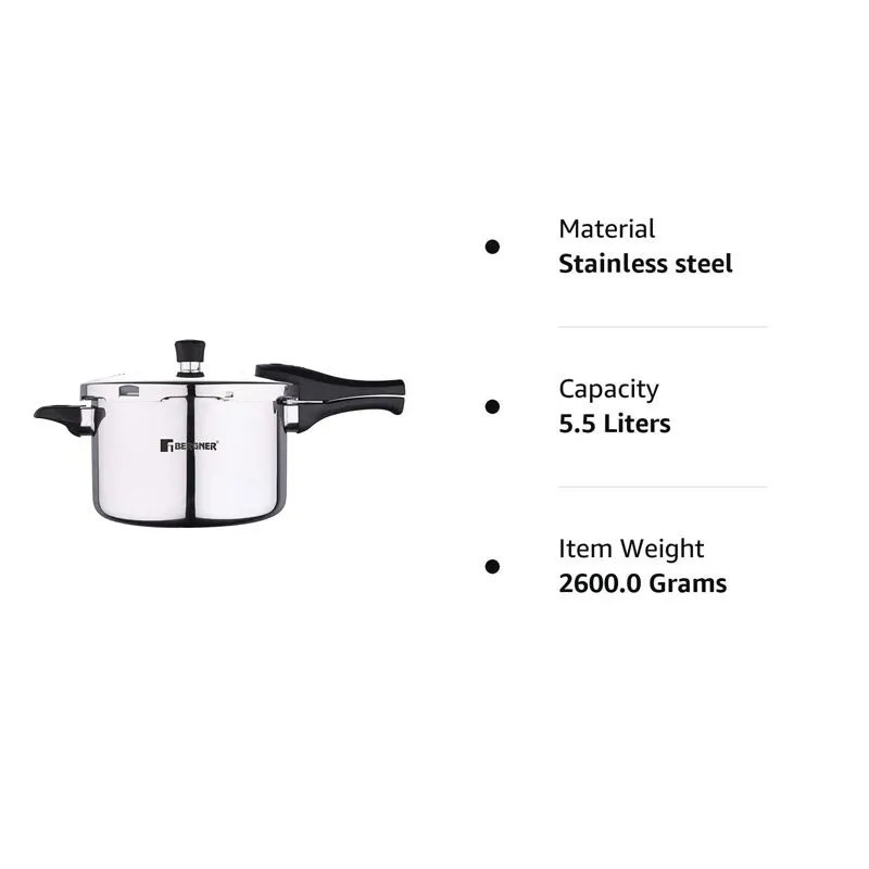 Bergner Argent Triply Pressure Cooker With Outer Lid - 5500 mL media 7