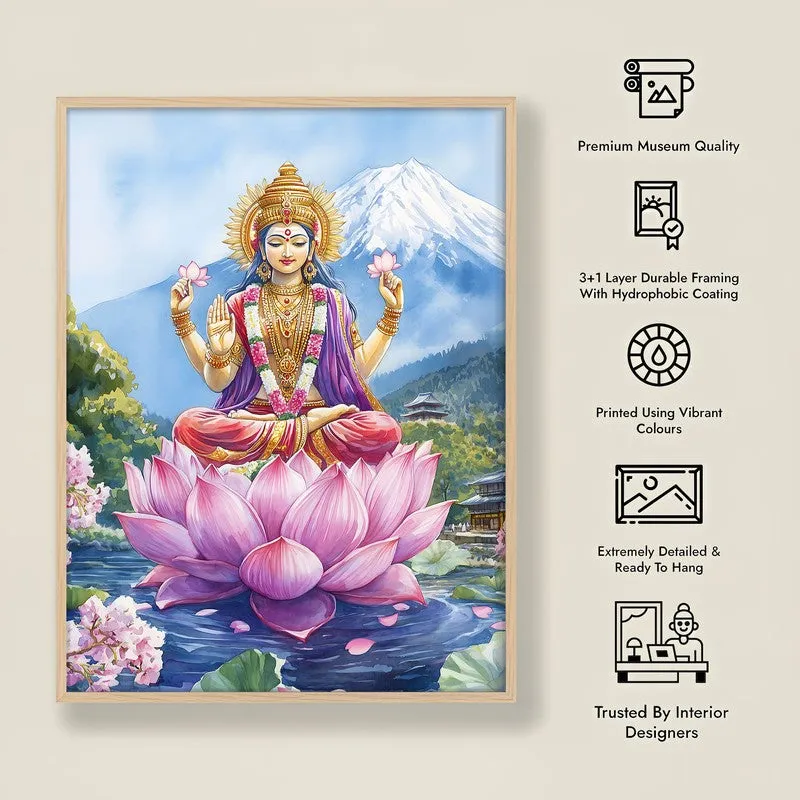 Shree Radhe Shyam Spiritual Archival Paper Wall Painting - Natural Brown Frame media 8