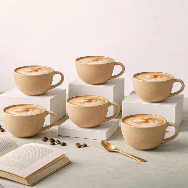 Cuddle Ceramic Tea Cup (250 mL Each),Brown) - Set Of Six media 1