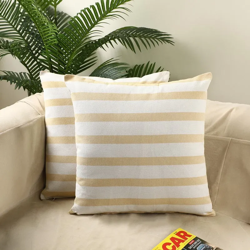 Bold Stripe Cotton Cushion Cover (Beige) - Set of Two media 1