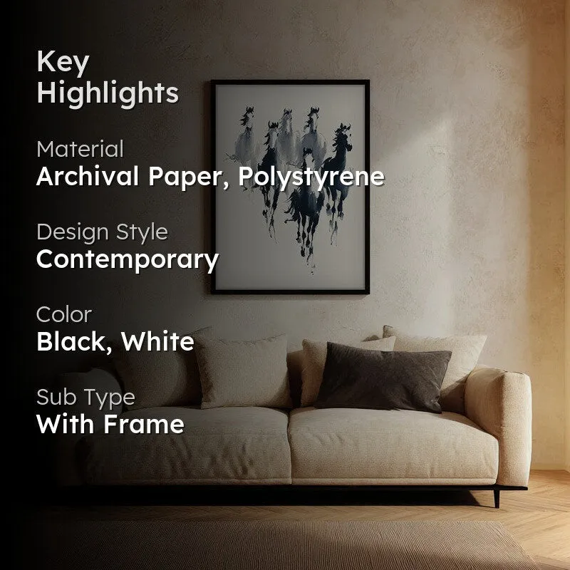 Rustic Horse Family Wall Painting With Black Frame media 2