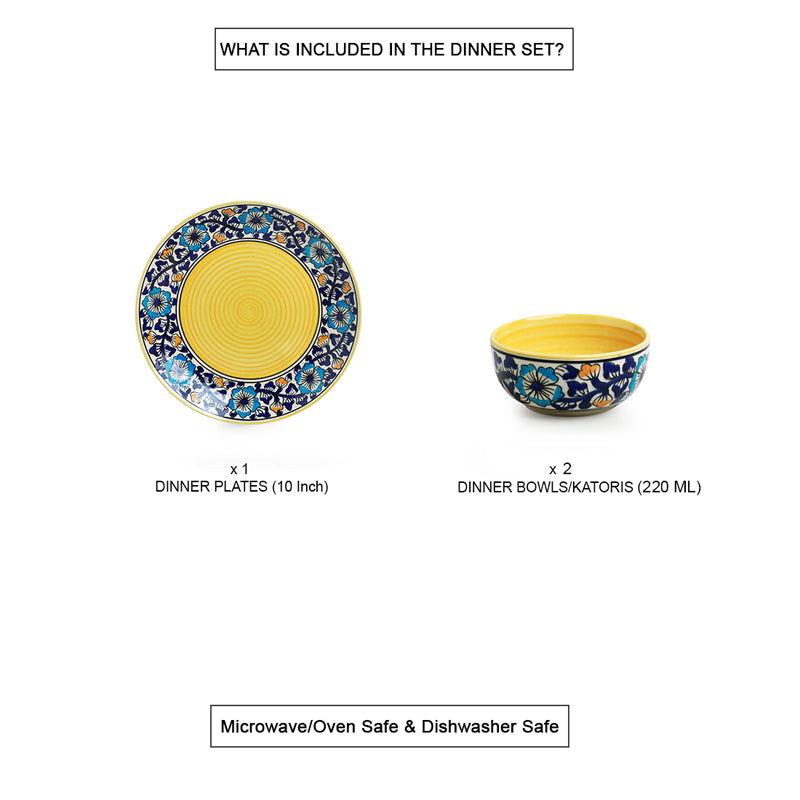 Indigo Garden Handpainted Microwave Safe Ceramic Dinner Set (220 mL Each) - 3 Piece Set media 8
