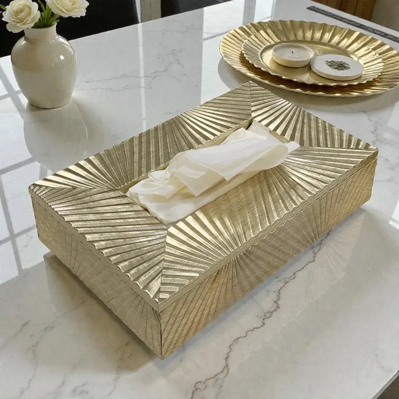 Luxurious Gold Stripe Tissue Box Holder - Stylish Wooden Design media 3