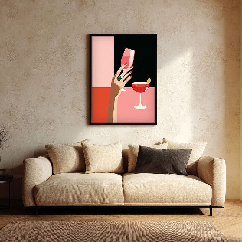 Vintara Wine Sip Illustration Canvas Wall Painting With Black Frame