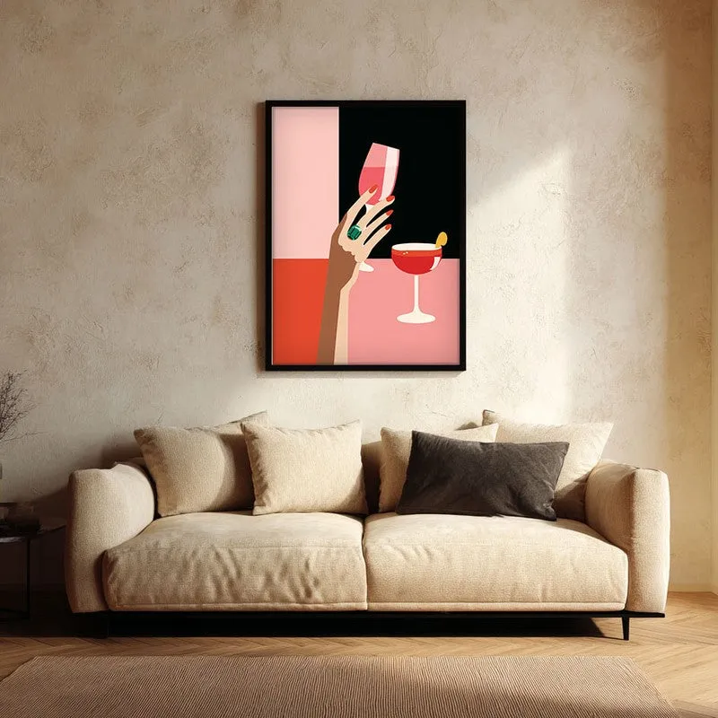 Vintara Wine Sip Illustration Canvas Wall Painting With Black Frame media 1