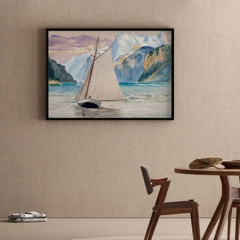Sailboat Voyage Canvas Wall Painting - Black Frame media 1