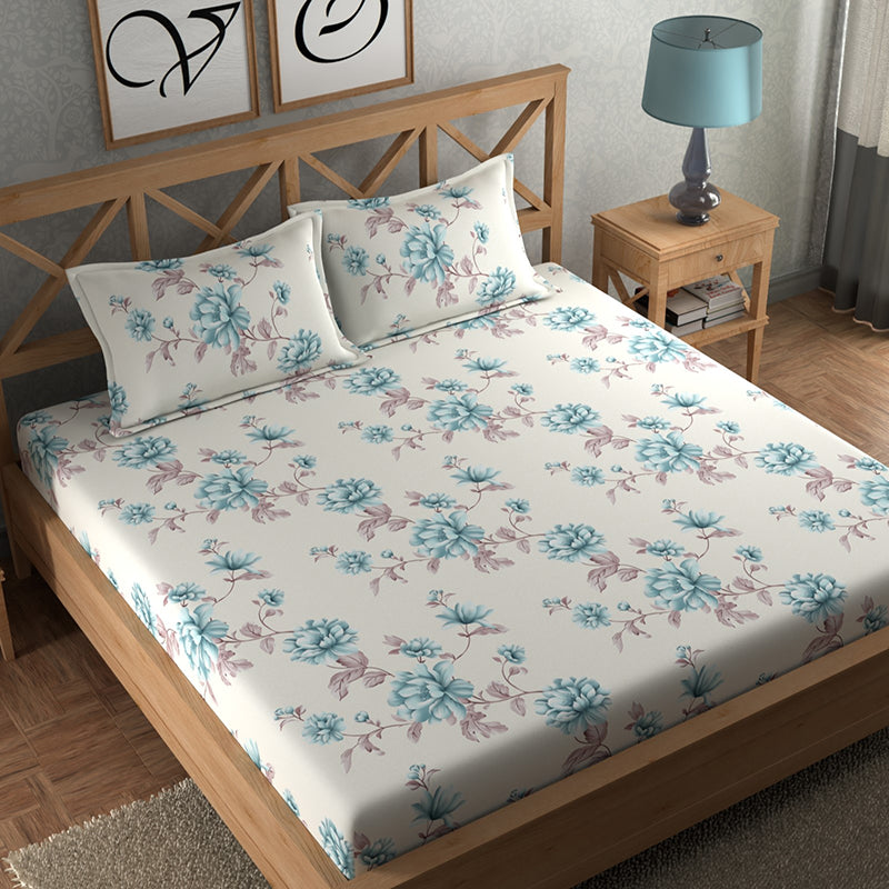 Blue Blooms Floral Microfiber Microfiber Bedsheet - 150 GSM