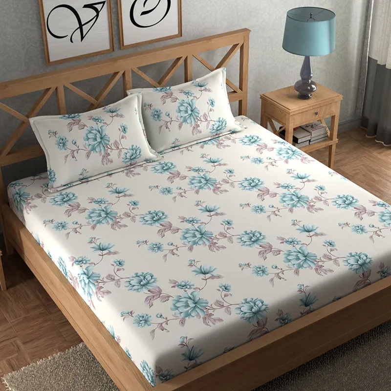 Blue Blooms Floral Microfiber Microfiber Bedsheet - 150 GSM media 1