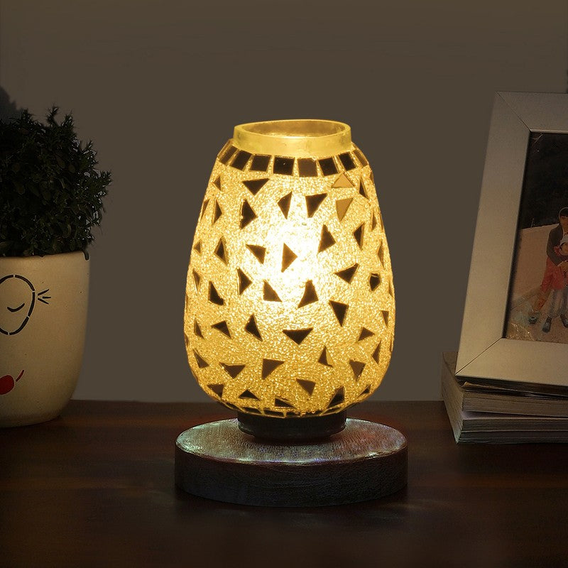 Luxior Mosaic Glass Table Lamp With Wooden Base