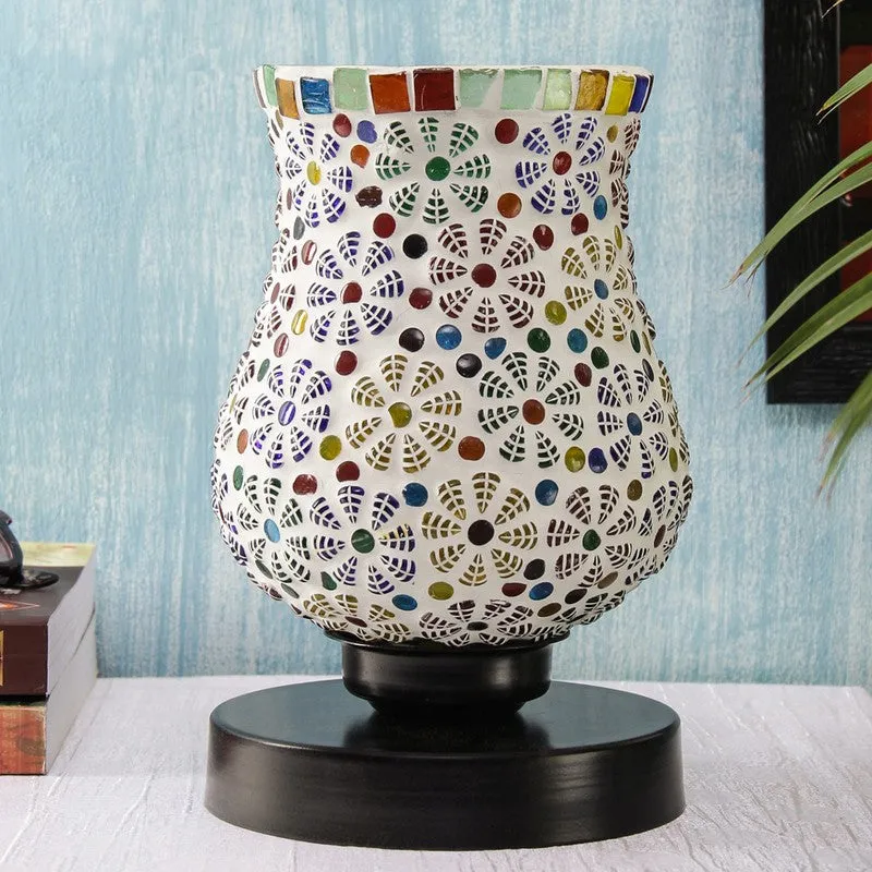 Embervia Mosaic Glass Table Lamp With Wooden Base - Multicolor media 3