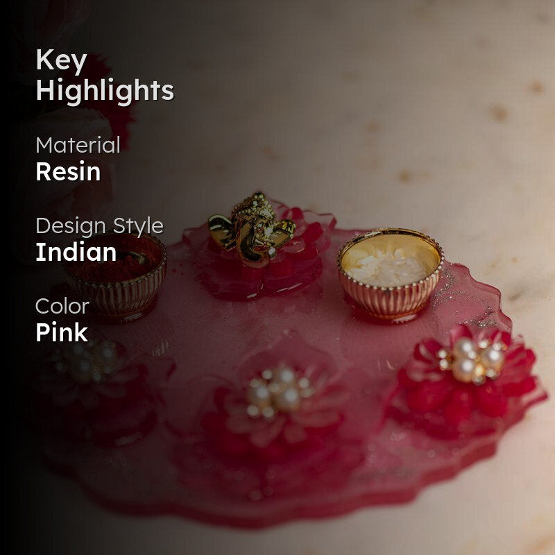 Pink Ganesha Floral Resin Pooja Thali media 2
