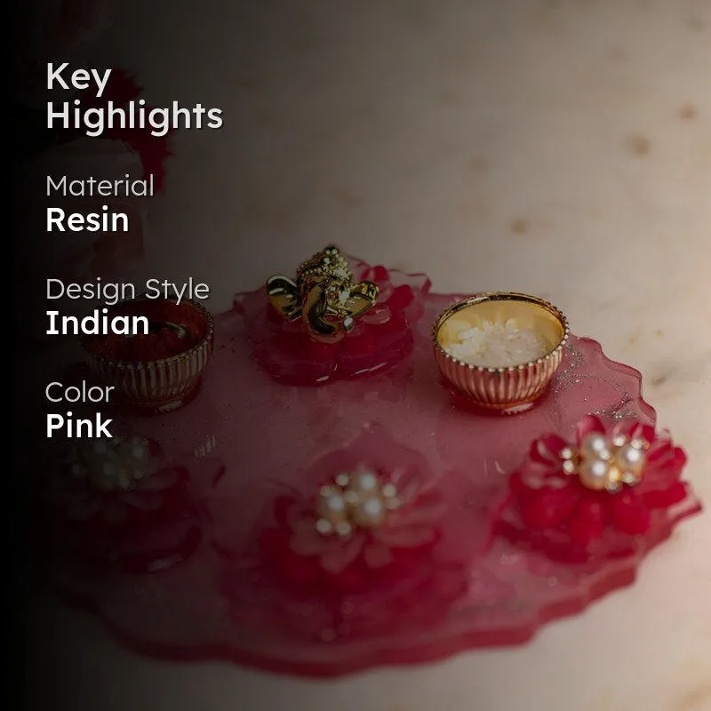 Pink Ganesha Floral Resin Pooja Thali media 2