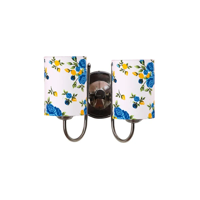 Veda Duo Blue Fleur Cylindrical Fabric & Metal Wall Lamp media 4