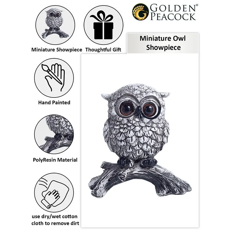 Owl figurine product collage with close-up views and brand graphics
