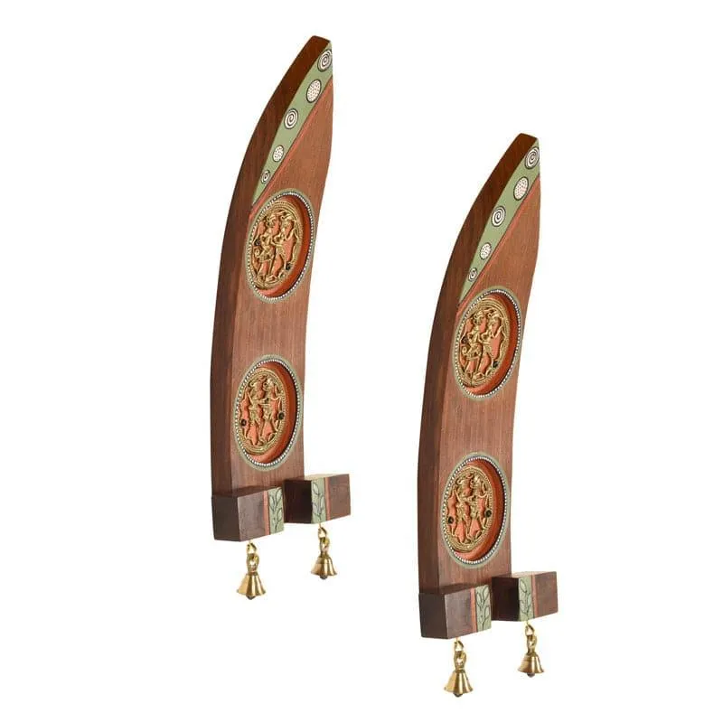 Ethnic Dhokra Boat Wooden & Brass Wall Accent - Set Of Two media 4