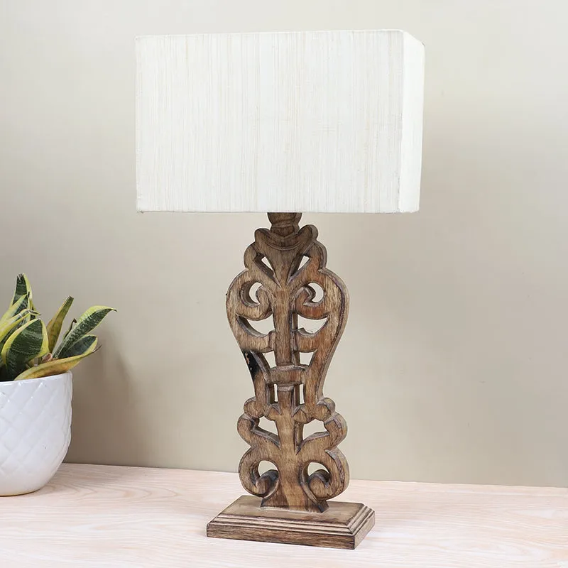 Urbane Deco Mango Wood Table Lamp - White,Brown media 2