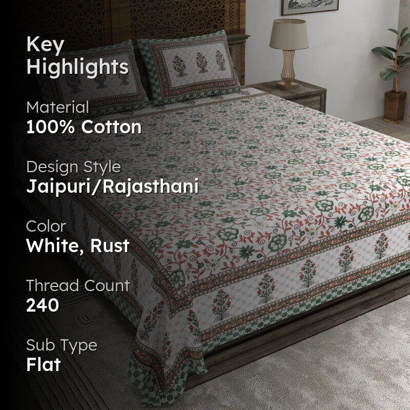 Gridon Cotton Bedsheet (White,Rust) - 240 TC media 2