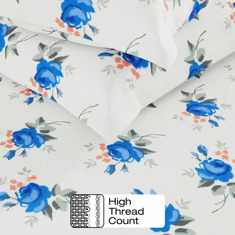 Serina Flora Cotton Bedsheet (Blue) - 144 TC media 5