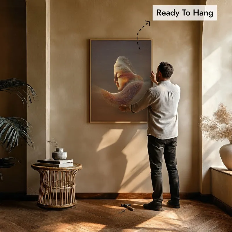 Serene Buddha Archival Paper Wall Painting With Brown Frame media 6