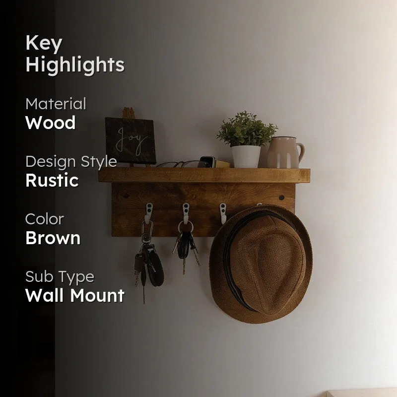 Takht Wooden Wall Shelf Organiser with Key Holders media 2