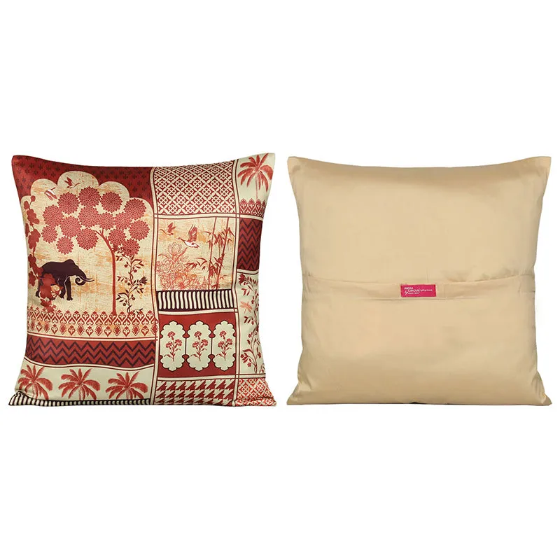 India Circus Ancient Gajaraja Printed Satin Cushion Cover - Set Of Five media 4
