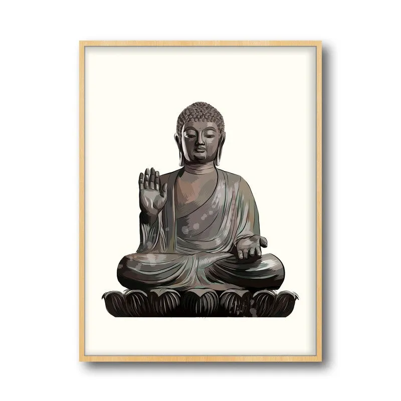 Peaceful Buddha Archival Paper Wall Art - Natural Brown Frame media 6