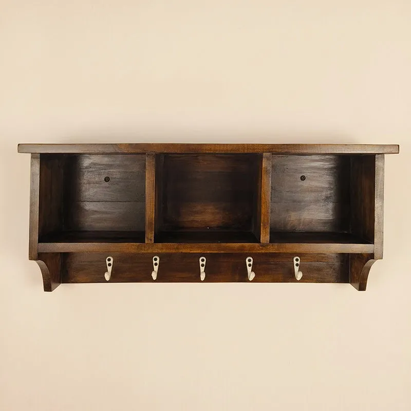 Pravaha Wooden Wall Shelf Organiser with Key Holders media 4