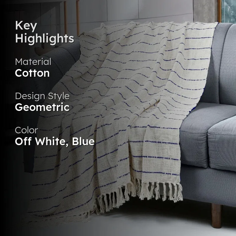 Moss Curl Striped Throw - Off White & Blue media 2
