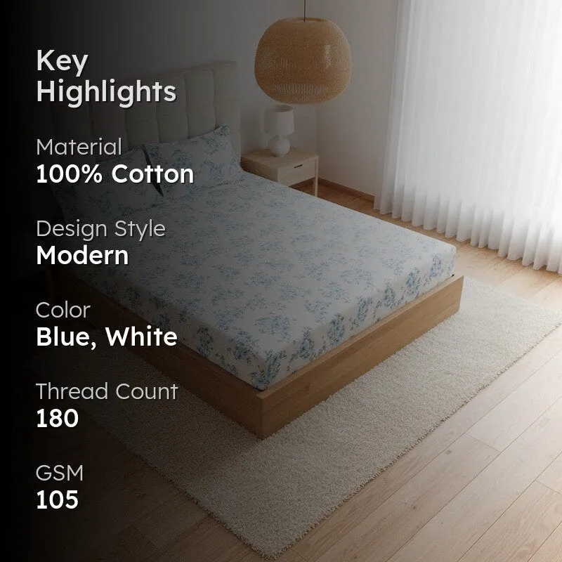 Coquette Floral Cotton Bedsheet (Blue) - 180 TC media 2