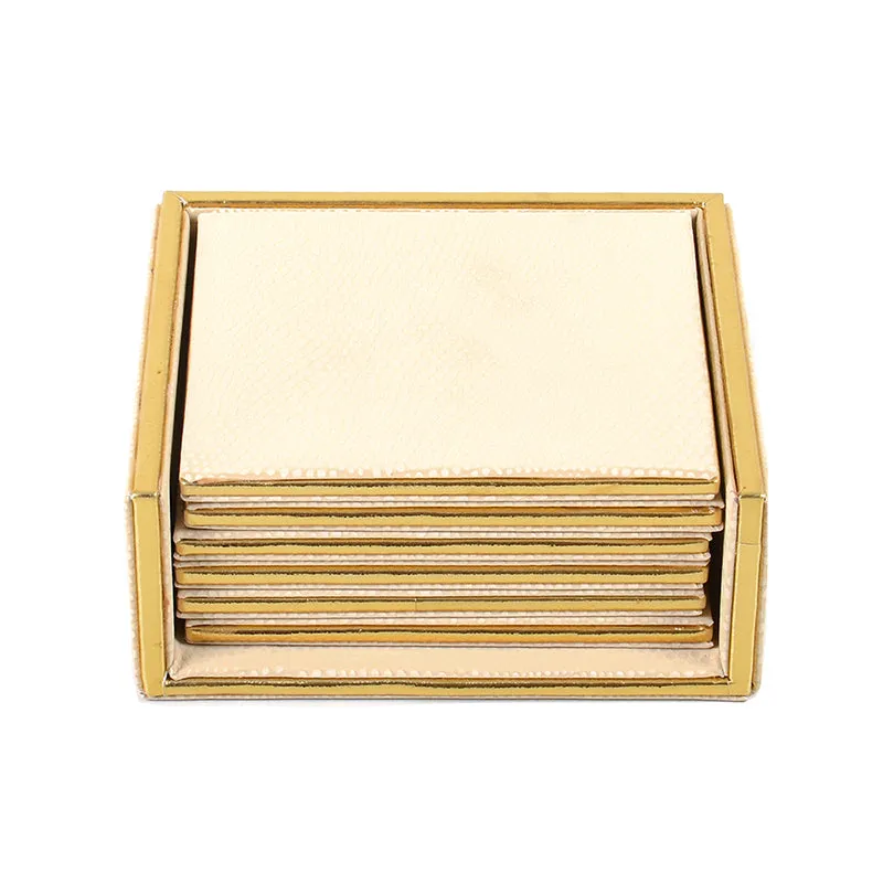 Tisquo Faux Leather Coaster (Ivory) - Seven Piece Set media 6